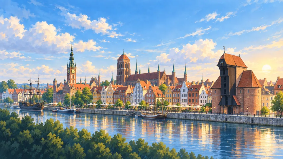 Ilustrowana panorama miasta Gdańsk