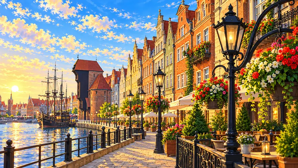 Ilustrowana panorama miasta Gdańsk