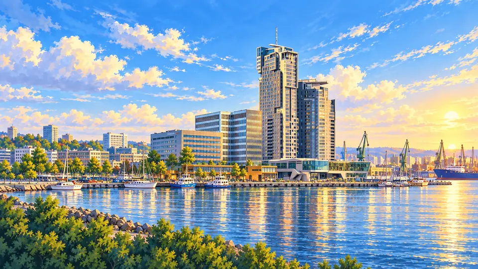 Ilustrowana panorama miasta Gdynia