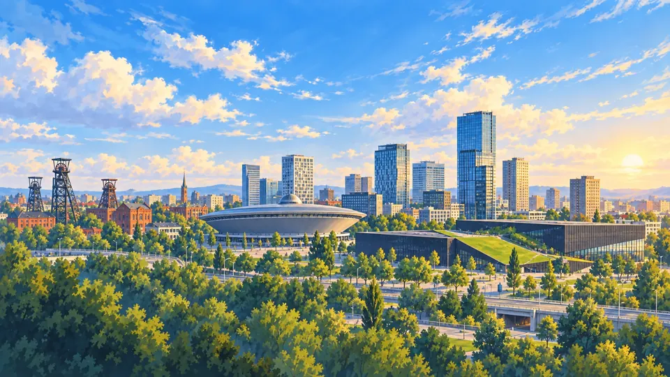 Ilustrowana panorama miasta Katowice