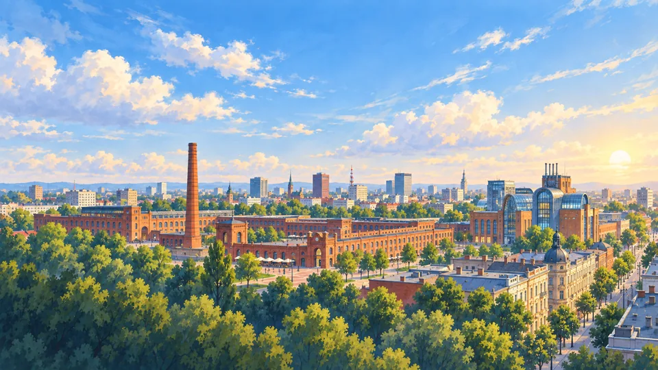 Ilustrowana panorama miasta Łódź