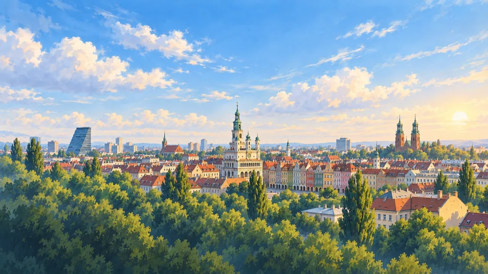 Ilustrowana panorama miasta Poznań