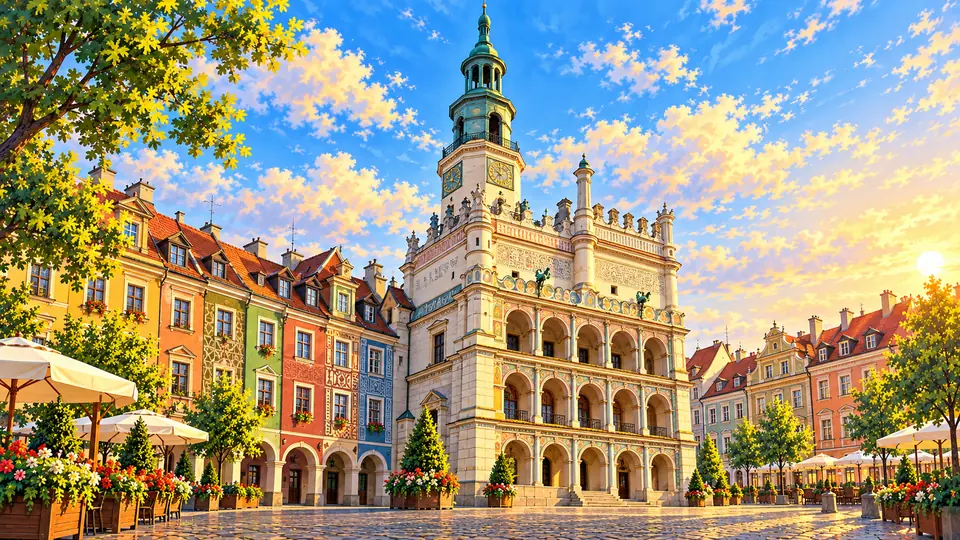 Ilustrowana panorama miasta Poznań