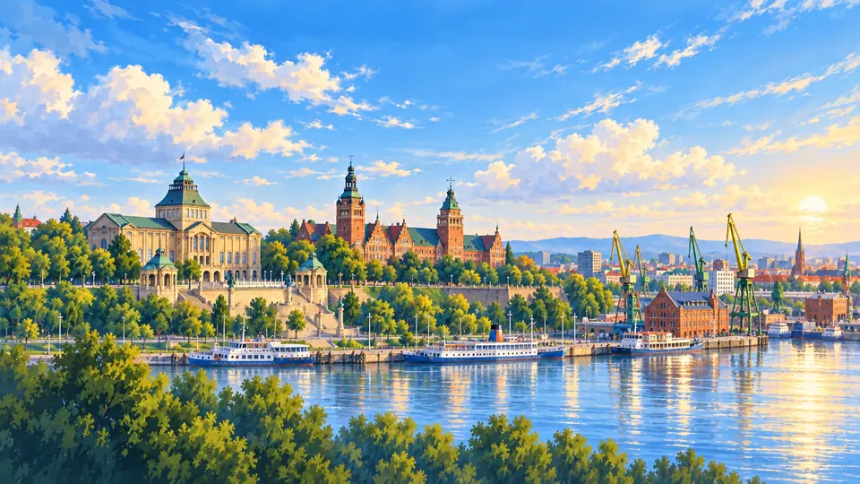 Ilustrowana panorama miasta Szczecin