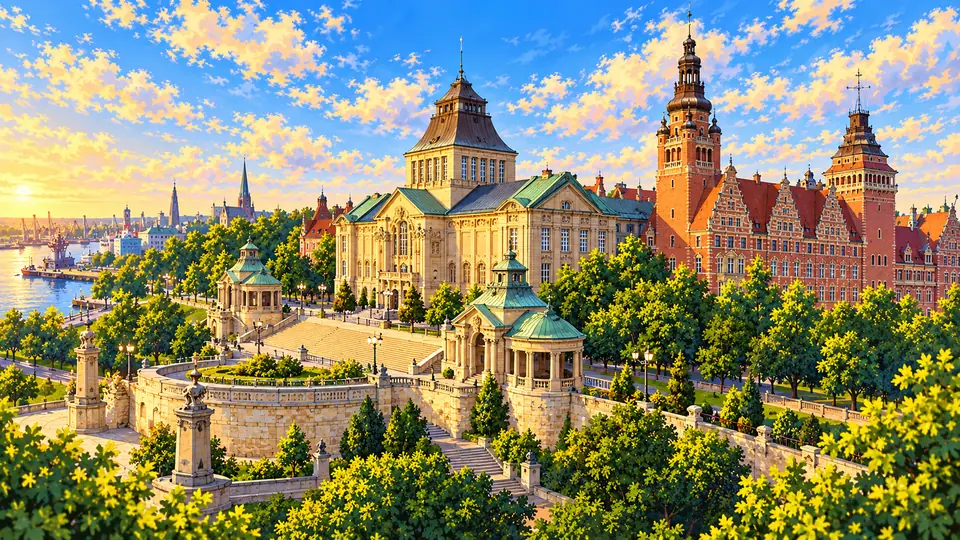 Ilustrowana panorama miasta Szczecin