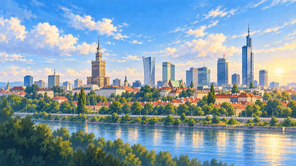 Ilustrowana panorama miasta Warszawa