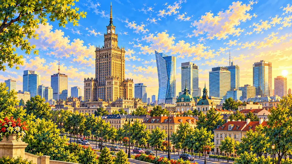 Ilustrowana panorama miasta Warszawa