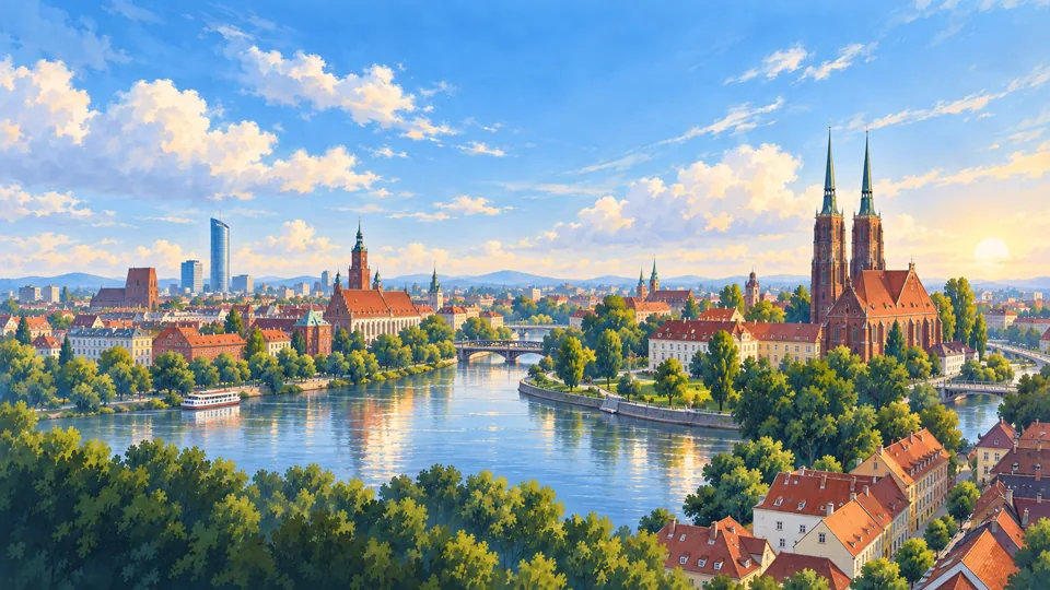 Ilustrowana panorama miasta Wrocław