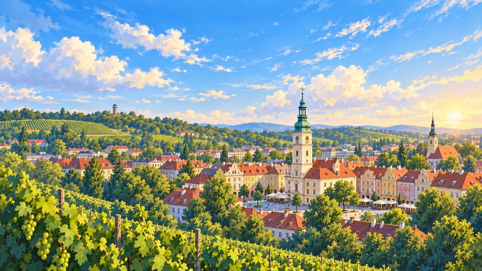 Ilustrowana panorama miasta Zielona Góra