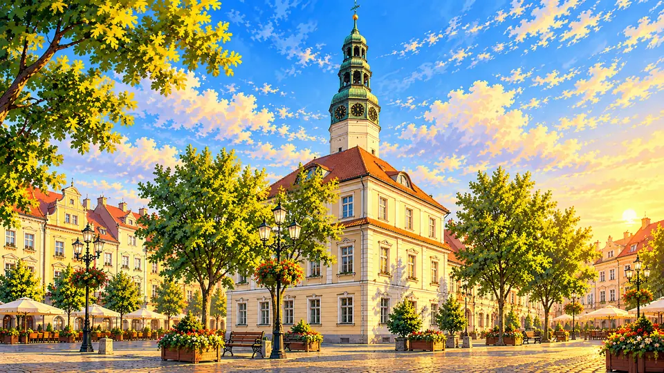 Ilustrowana panorama miasta Zielona Góra